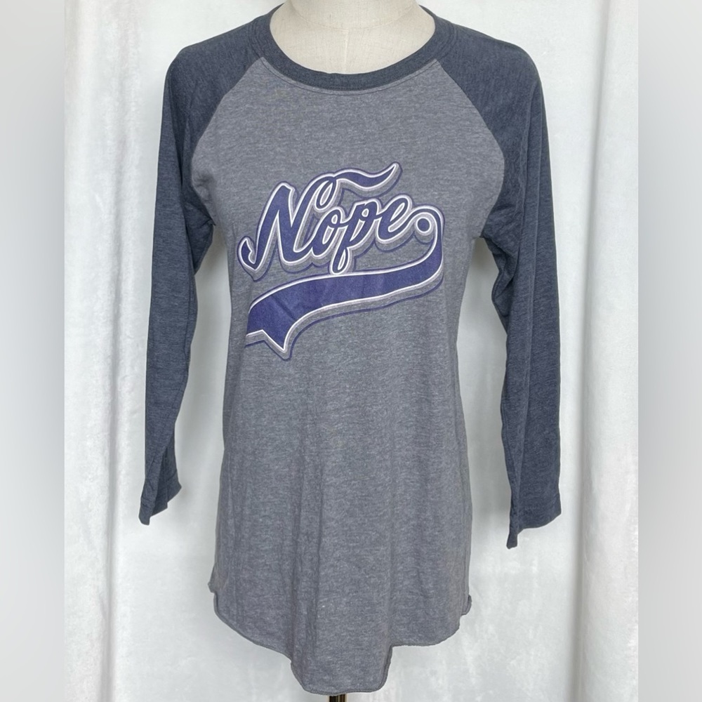Threadless 'NOPE.' Purple Colorway (Retired) Raglan Baseball T-Shirt, Unisex XS
